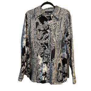 Jones NY Signature Woman Paisley Blouse Shirt 2X Blue Career Office Classic